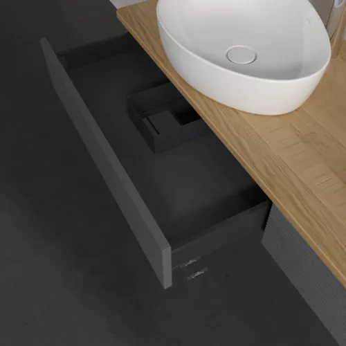 Bild von VILLEROY BOCH Antao Waschbeckenunterschrank, 2 Auszüge, 1600 x 190 x 500 mm, Front mit Struktur, Anthracite Matt Lacquer / Honey Oak #K17151GK