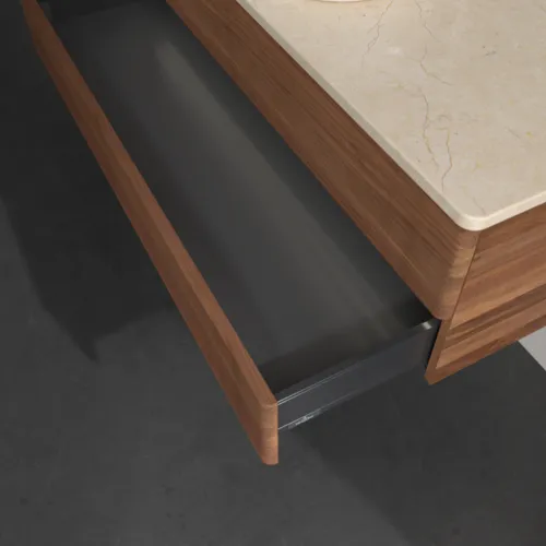 Bild von VILLEROY BOCH Antao Waschbeckenunterschrank, mit Beleuchtung, 2 Auszüge, 1200 x 360 x 500 mm, Front mit Struktur, Warm Walnut / Botticino #L21153HM
