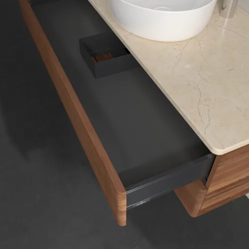 Bild von VILLEROY BOCH Antao Waschbeckenunterschrank, mit Beleuchtung, 2 Auszüge, 1200 x 360 x 500 mm, Front mit Struktur, Warm Walnut / Botticino #L21153HM