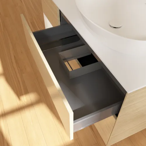 VILLEROY BOCH Finion Waschbeckenunterschrank, mit Beleuchtung, 3 Auszüge, 1200 x 603 x 501 mm, Oak Veneer / White Matt Lacquer / Glass White Matt #GA41MTPC, Bild 8