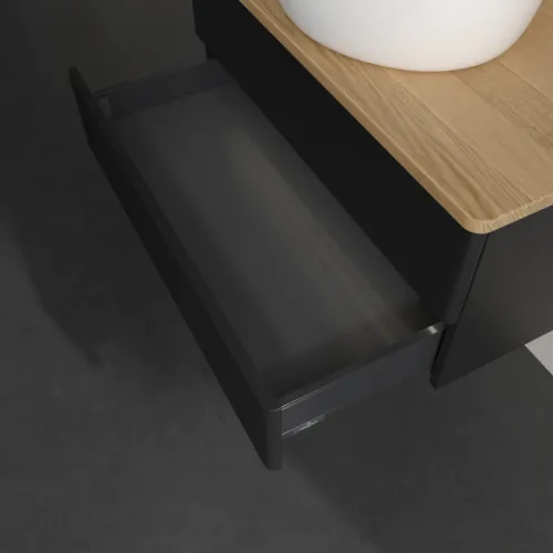 Bild von VILLEROY BOCH Antao Waschbeckenunterschrank, mit Beleuchtung, 2 Auszüge, 800 x 360 x 500 mm, Front mit Struktur, Black Matt Lacquer / Honey Oak #L19151PD