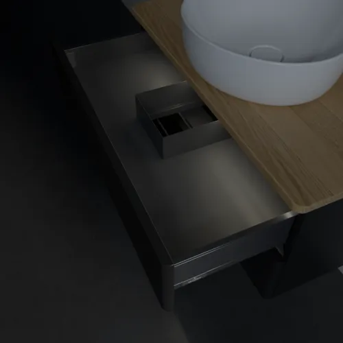 Bild von VILLEROY BOCH Antao Waschbeckenunterschrank, mit Beleuchtung, 2 Auszüge, 800 x 360 x 500 mm, Front mit Struktur, Black Matt Lacquer / Honey Oak #L19151PD