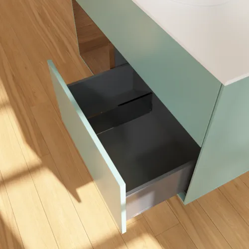 VILLEROY BOCH Finion Waschbeckenunterschrank, mit Beleuchtung, 2 Auszüge, 1000 x 603 x 501 mm, Olive Matt Lacquer / Walnut Veneer / Glass White Matt #GA11GNGM, Bild 7