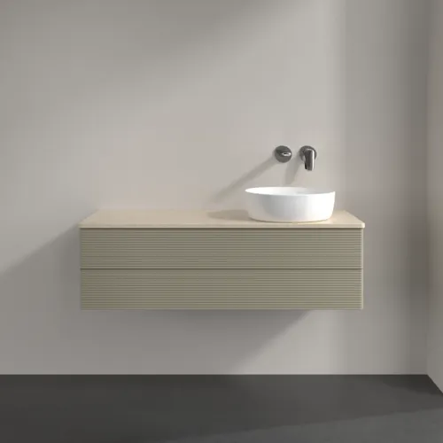 Bild von VILLEROY BOCH Antao Waschbeckenunterschrank, mit Beleuchtung, 2 Auszüge, 1200 x 360 x 500 mm, Front mit Struktur, Stone Grey Matt Lacquer / Botticino #L23113HK
