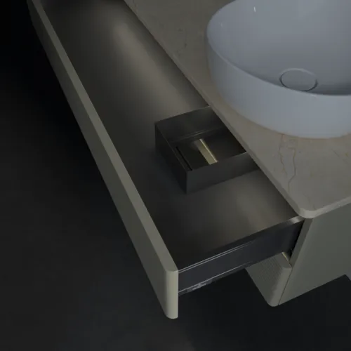 Bild von VILLEROY BOCH Antao Waschbeckenunterschrank, mit Beleuchtung, 2 Auszüge, 1200 x 360 x 500 mm, Front mit Struktur, Stone Grey Matt Lacquer / Botticino #L23113HK