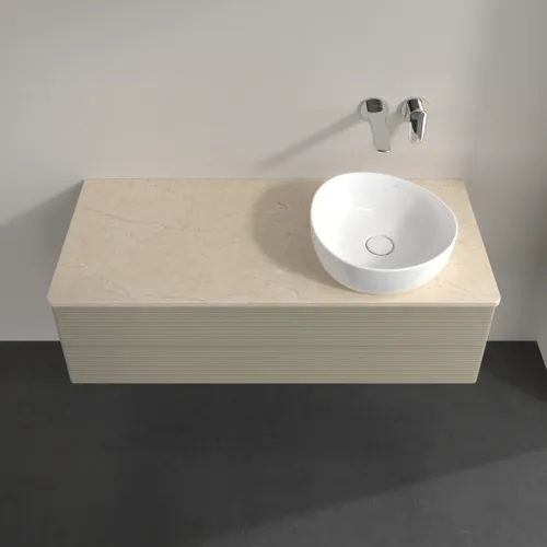 Bild von VILLEROY BOCH Antao Waschbeckenunterschrank, mit Beleuchtung, 2 Auszüge, 1200 x 360 x 500 mm, Front mit Struktur, Stone Grey Matt Lacquer / Botticino #L23113HK