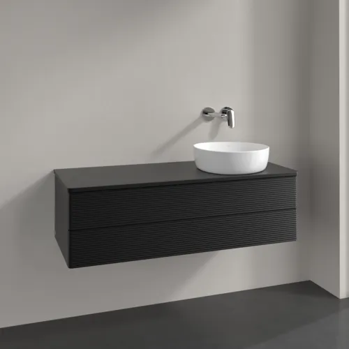 Bild von VILLEROY BOCH Antao Waschbeckenunterschrank, mit Beleuchtung, 2 Auszüge, 1200 x 360 x 500 mm, Front mit Struktur, Black Matt Lacquer / Black Matt Lacquer #L23110PD
