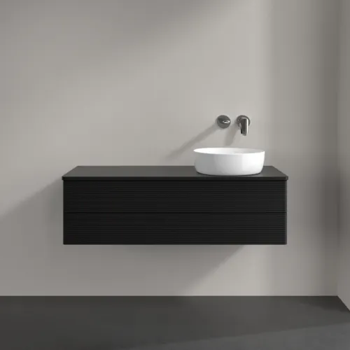 Bild von VILLEROY BOCH Antao Waschbeckenunterschrank, mit Beleuchtung, 2 Auszüge, 1200 x 360 x 500 mm, Front mit Struktur, Black Matt Lacquer / Black Matt Lacquer #L23110PD