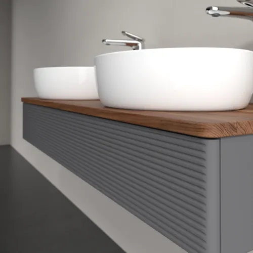 Bild von VILLEROY BOCH Antao Waschbeckenunterschrank, mit Beleuchtung, 1 Auszug, 1200 x 190 x 500 mm, Front mit Struktur, Anthracite Matt Lacquer / Warm Walnut #L13152GK
