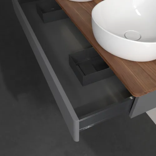 Bild von VILLEROY BOCH Antao Waschbeckenunterschrank, mit Beleuchtung, 1 Auszug, 1200 x 190 x 500 mm, Front mit Struktur, Anthracite Matt Lacquer / Warm Walnut #L13152GK