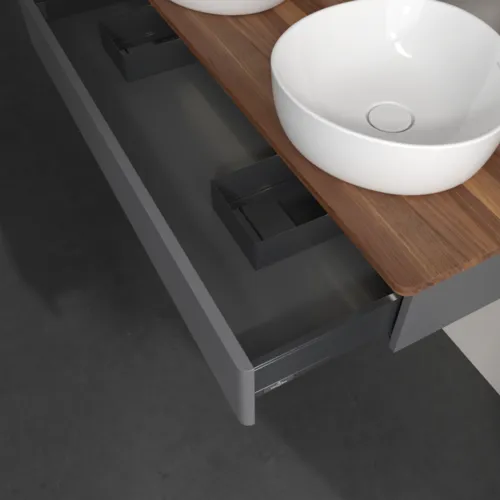 Bild von VILLEROY BOCH Antao Waschbeckenunterschrank, mit Beleuchtung, 1 Auszug, 1200 x 190 x 500 mm, Front mit Struktur, Anthracite Matt Lacquer / Warm Walnut #L13152GK