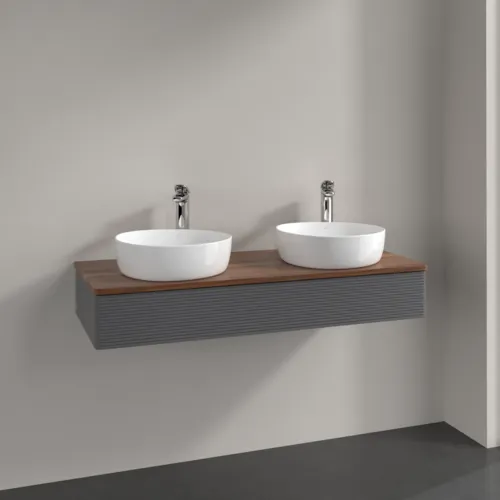 Bild von VILLEROY BOCH Antao Waschbeckenunterschrank, mit Beleuchtung, 1 Auszug, 1200 x 190 x 500 mm, Front mit Struktur, Anthracite Matt Lacquer / Warm Walnut #L13152GK
