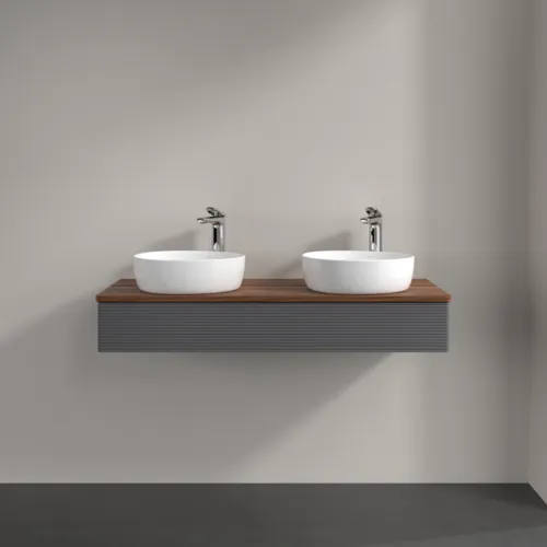 Bild von VILLEROY BOCH Antao Waschbeckenunterschrank, mit Beleuchtung, 1 Auszug, 1200 x 190 x 500 mm, Front mit Struktur, Anthracite Matt Lacquer / Warm Walnut #L13152GK