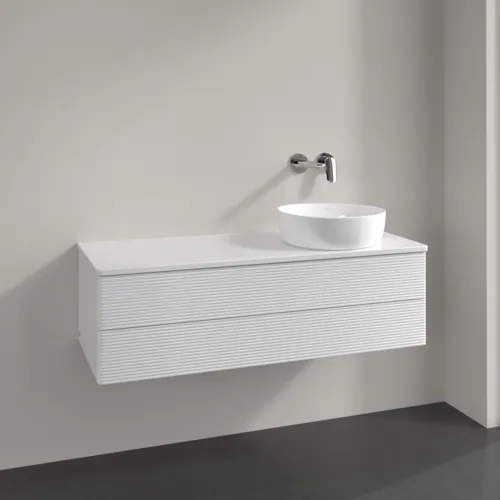 Bild von VILLEROY BOCH Antao Waschbeckenunterschrank, mit Beleuchtung, 2 Auszüge, 1200 x 360 x 500 mm, Front mit Struktur, Glossy White Lacquer / Glossy White Lacquer #L23150GF
