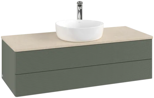 VILLEROY BOCH Antao Vanity unit, with lighting, 2 pull-out compartments, 1200 x 360 x 500 mm, Front with grain texture, Leaf Green Matt Lacquer / Botticino #L21153HL resmi