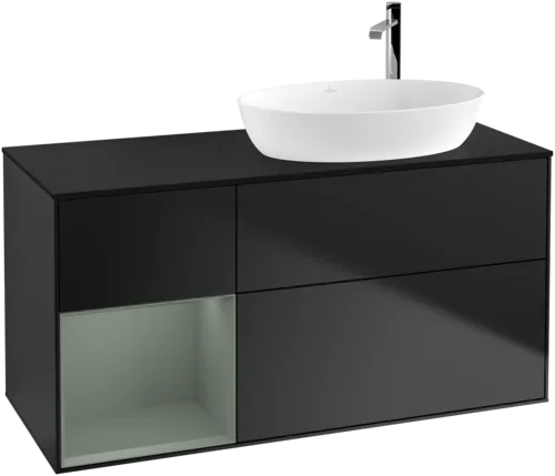 VILLEROY BOCH Finion Vanity unit, with lighting, 3 pull-out compartments, 1200 x 603 x 501 mm, Black Matt Lacquer / Olive Matt Lacquer / Glass Black Matt #G922GMPD resmi