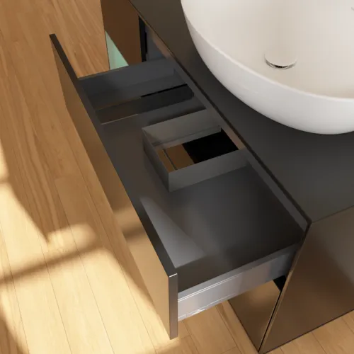 Bild von VILLEROY BOCH Finion Waschbeckenunterschrank, mit Beleuchtung, 3 Auszüge, 1200 x 603 x 501 mm, Black Matt Lacquer / Olive Matt Lacquer / Glass Black Matt #G922GMPD
