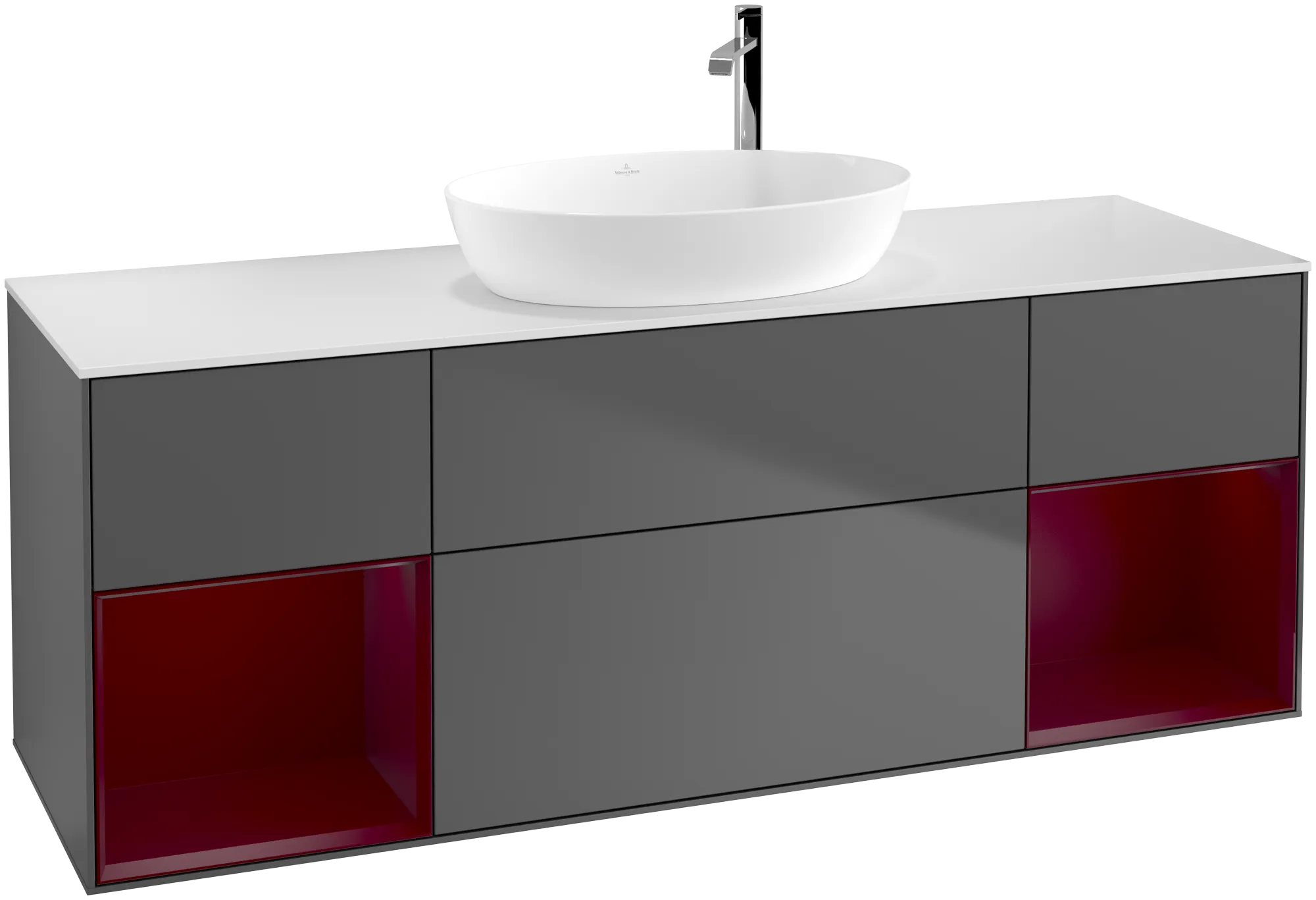 Obrázek VILLEROY BOCH Finion Vanity unit, with lighting, 4 pull-out compartments, 1600 x 603 x 501 mm, Anthracite Matt Lacquer / Peony Matt Lacquer / Glass White Matt #G981HBGK