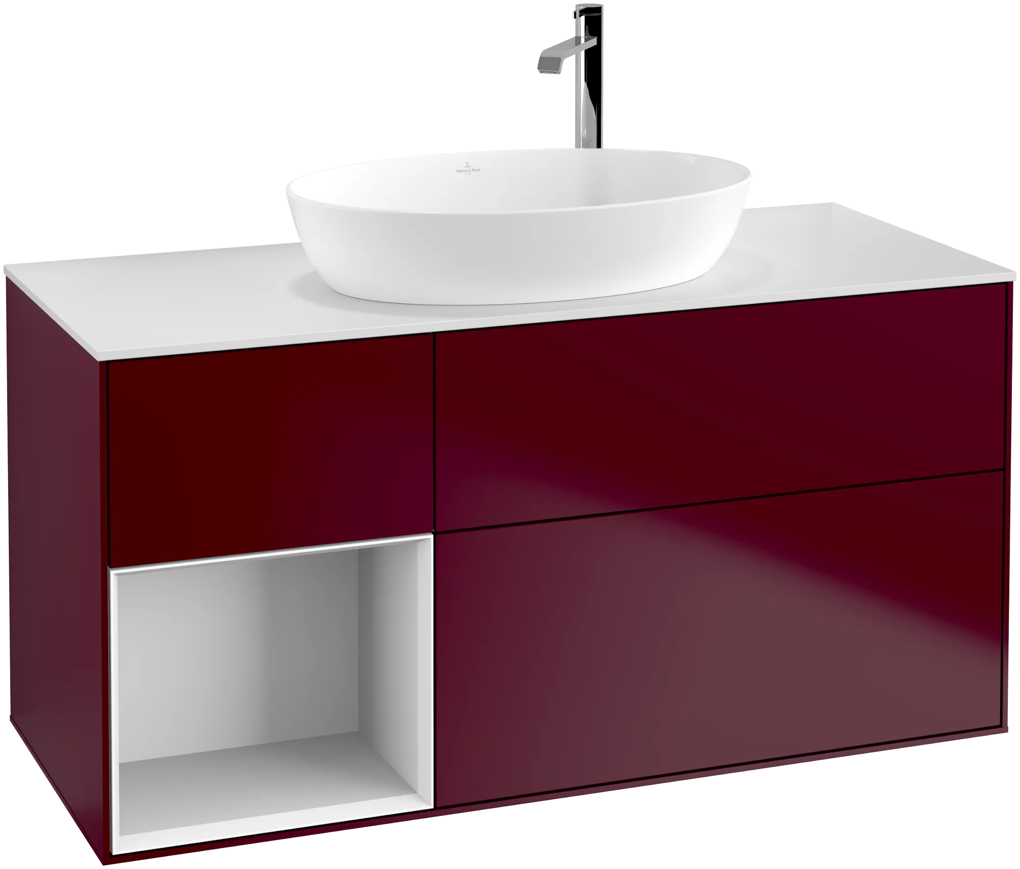VILLEROY BOCH Finion Vanity unit, with lighting, 3 pull-out compartments, 1200 x 603 x 501 mm, Peony Matt Lacquer / Glossy White Lacquer / Glass White Matt #G941GFHB resmi