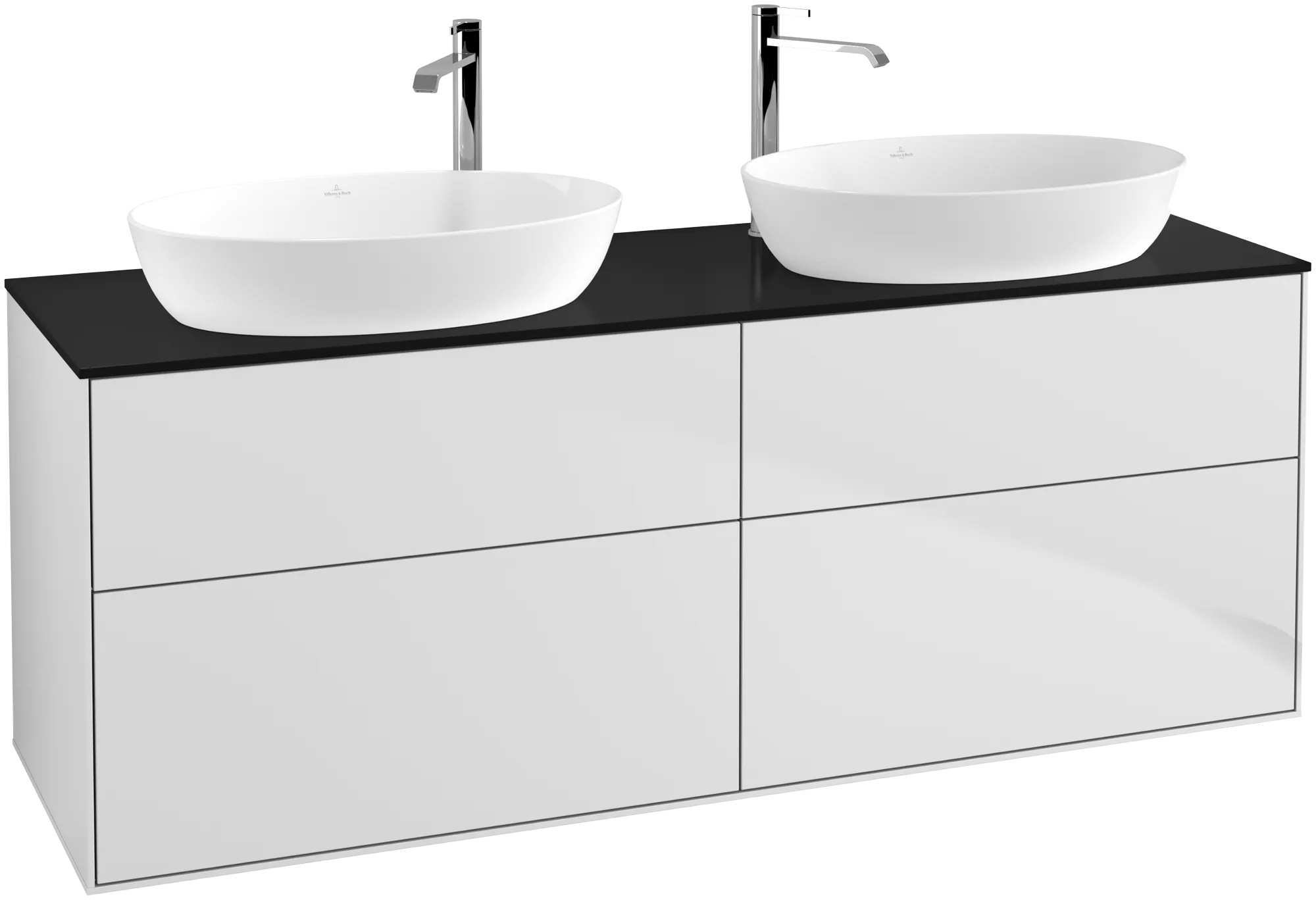 VILLEROY BOCH Finion Vanity unit, with lighting, 4 pull-out compartments, 1600 x 603 x 501 mm, White Matt Lacquer / Glass Black Matt #G96200MT resmi