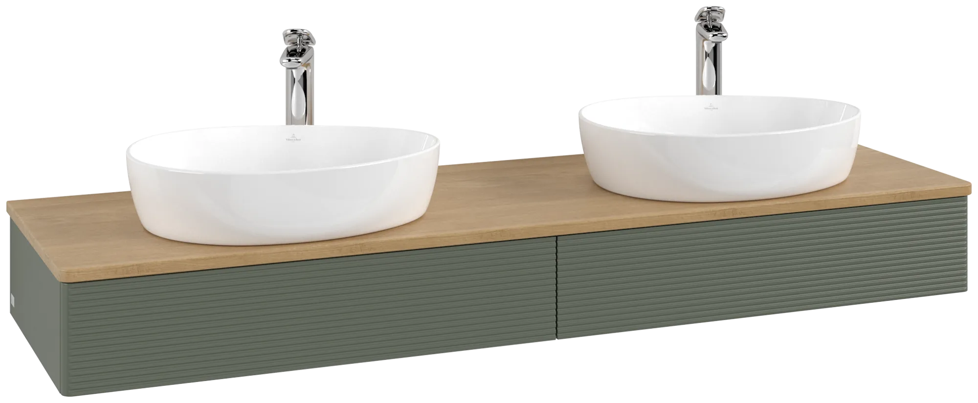 VILLEROY BOCH Antao Vanity unit, 2 pull-out compartments, 1600 x 190 x 500 mm, Front with grain texture, Leaf Green Matt Lacquer / Honey Oak #K17151HL resmi