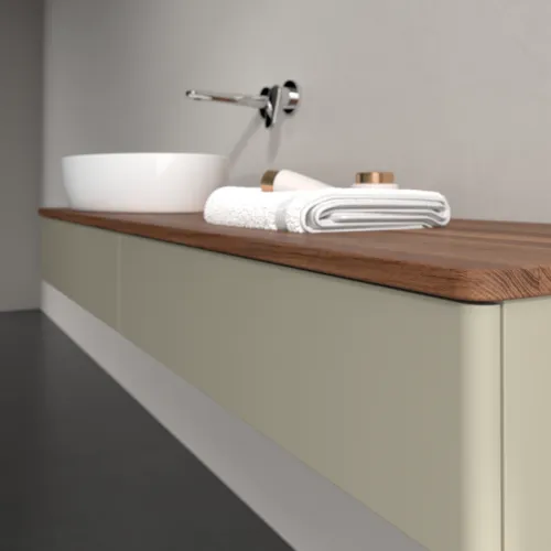 Bild von VILLEROY BOCH Antao Waschbeckenunterschrank, mit Beleuchtung, 2 Auszüge, 1600 x 190 x 500 mm, Front ohne Struktur, Stone Grey Matt Lacquer / Warm Walnut #L15012HK