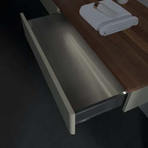 Bild von VILLEROY BOCH Antao Waschbeckenunterschrank, mit Beleuchtung, 2 Auszüge, 1600 x 190 x 500 mm, Front ohne Struktur, Stone Grey Matt Lacquer / Warm Walnut #L15012HK