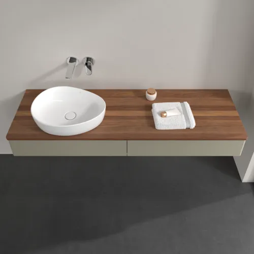 Bild von VILLEROY BOCH Antao Waschbeckenunterschrank, mit Beleuchtung, 2 Auszüge, 1600 x 190 x 500 mm, Front ohne Struktur, Stone Grey Matt Lacquer / Warm Walnut #L15012HK