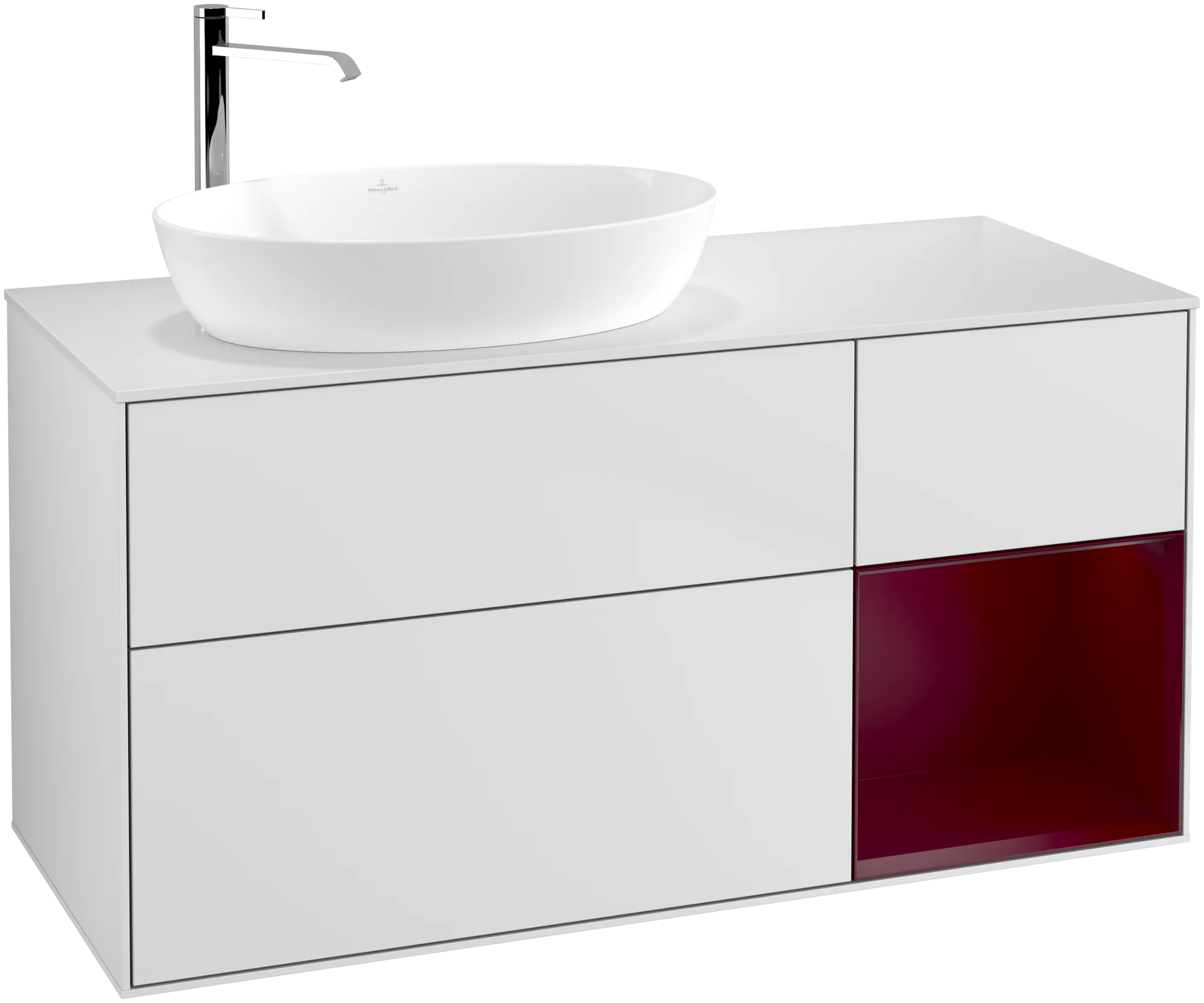 Picture of VILLEROY BOCH Finion Vanity unit, with lighting, 3 pull-out compartments, 1200 x 603 x 501 mm, White Matt Lacquer / Peony Matt Lacquer / Glass White Matt #G931HBMT