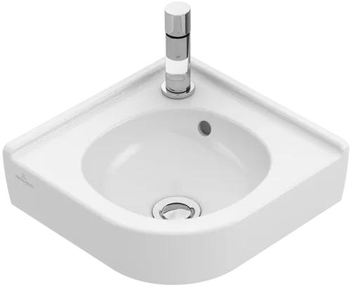 Зображення з  VILLEROY BOCH O.novo Corner handwashbasin, 400 x 320 x 145 mm, White Alpin CeramicPlus, with overflow, unground #731032R1