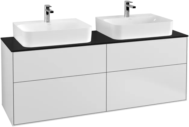 Obrázek VILLEROY BOCH Toaletní skříňka Finion, 4 zásuvky, 1600 x 603 x 501 mm, bílý matný lak / černé matné sklo #F18200MT