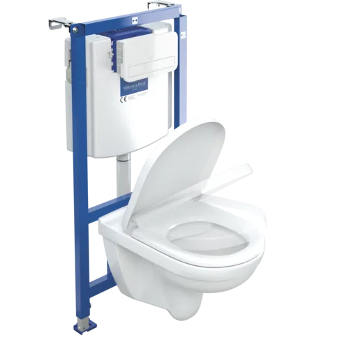 Picture of VILLEROY BOCH O.novo WC with WC seat, pre-wall element and flush plate (Combi-Pack), wall-hung, white Alpine #5660D201