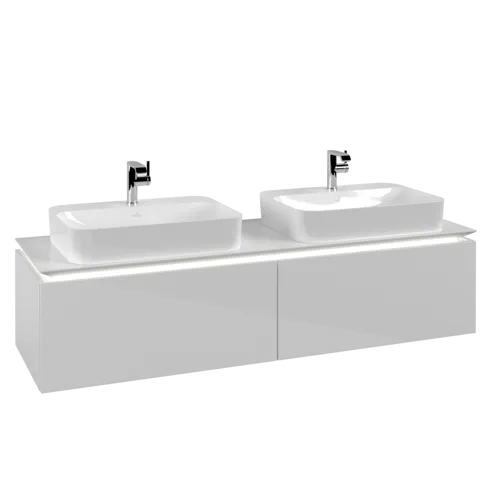 Зображення з  VILLEROY BOCH Legato Vanity unit, with lighting, 2 pull-out compartments, 1600 x 380 x 500 mm, Glossy White / Glossy White #B767L0DH