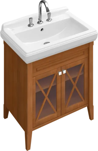 Picture of VILLEROY BOCH Hommage Vanity unit, 2 doors, 685 x 755 x 540 mm, Walnut/Grey-White Marble / Walnut/Grey-White Marble #89950001