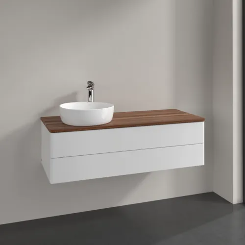Bild von VILLEROY BOCH Antao Waschbeckenunterschrank, mit Beleuchtung, 2 Auszüge, 1200 x 360 x 500 mm, Front ohne Struktur, Glossy White Lacquer / Warm Walnut L22052GF