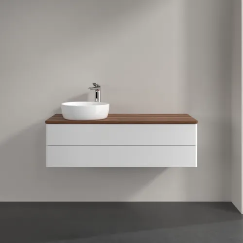 Bild von VILLEROY BOCH Antao Waschbeckenunterschrank, mit Beleuchtung, 2 Auszüge, 1200 x 360 x 500 mm, Front ohne Struktur, Glossy White Lacquer / Warm Walnut L22052GF
