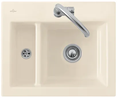 VILLEROY BOCH Subway 60 XM Einbauspüle, inklusive Ablaufgarnitur mit Excenterbetätigung, aus Keramik, 620 x 510 mm, Weiß Alpin CeramicPlus #678002R1
