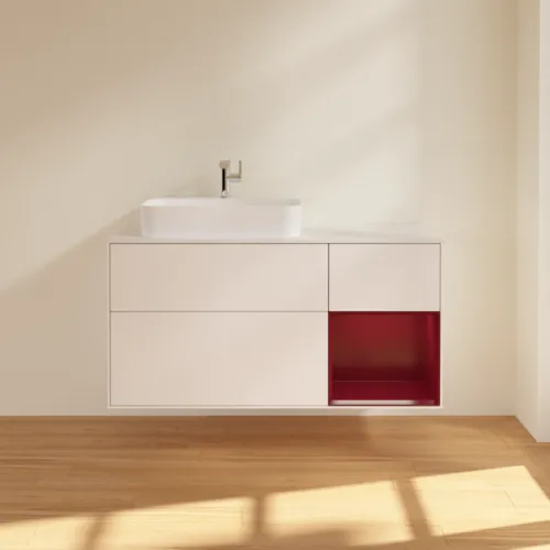 VILLEROY BOCH Finion Waschbeckenunterschrank, mit Beleuchtung, 3 Auszüge, 1200 x 603 x 501 mm, White Matt Lacquer / Peony Matt Lacquer / Glass White Matt #F401HBMT, Bild 3