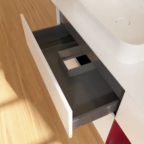 VILLEROY BOCH Finion Waschbeckenunterschrank, mit Beleuchtung, 3 Auszüge, 1200 x 603 x 501 mm, White Matt Lacquer / Peony Matt Lacquer / Glass White Matt #F401HBMT, Bild 8