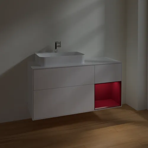 VILLEROY BOCH Finion Waschbeckenunterschrank, mit Beleuchtung, 3 Auszüge, 1200 x 603 x 501 mm, White Matt Lacquer / Peony Matt Lacquer / Glass White Matt #F401HBMT, Bild 5