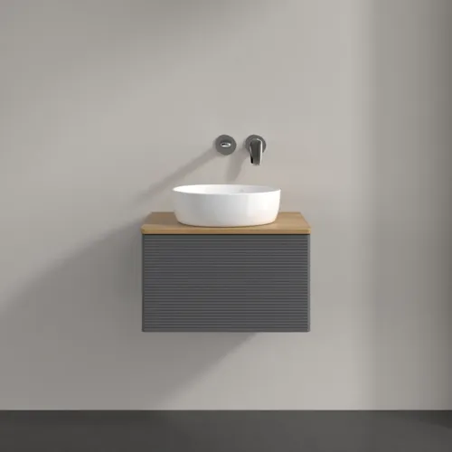 Bild von VILLEROY BOCH Antao Waschbeckenunterschrank, 1 Auszug, 600 x 360 x 500 mm, Front mit Struktur, Anthracite Matt Lacquer / Honey Oak #K29111GK