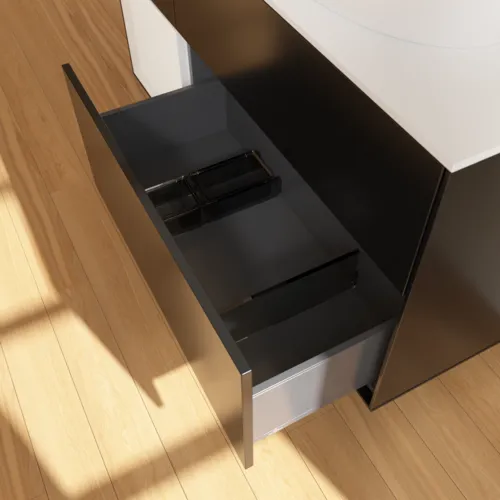 VILLEROY BOCH Finion Waschbeckenunterschrank, mit Beleuchtung, 3 Auszüge, 1200 x 603 x 501 mm, Black Matt Lacquer / Glossy White Lacquer / Glass White Matt #G921GFPD, Bild 7