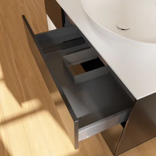 VILLEROY BOCH Finion Waschbeckenunterschrank, mit Beleuchtung, 3 Auszüge, 1200 x 603 x 501 mm, Black Matt Lacquer / Glossy White Lacquer / Glass White Matt #G921GFPD, Bild 8