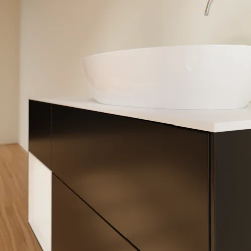 VILLEROY BOCH Finion Waschbeckenunterschrank, mit Beleuchtung, 3 Auszüge, 1200 x 603 x 501 mm, Black Matt Lacquer / Glossy White Lacquer / Glass White Matt #G921GFPD, Bild 6