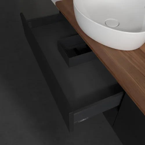 Obrázek VILLEROY BOCH Antao Vanity unit, 4 pull-out compartments, 1600 x 360 x 500 mm, Front without structure, Black Matt Lacquer / Warm Walnut #K28012PD