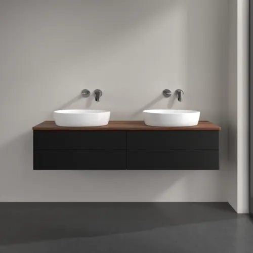 Obrázek VILLEROY BOCH Antao Vanity unit, 4 pull-out compartments, 1600 x 360 x 500 mm, Front without structure, Black Matt Lacquer / Warm Walnut #K28012PD
