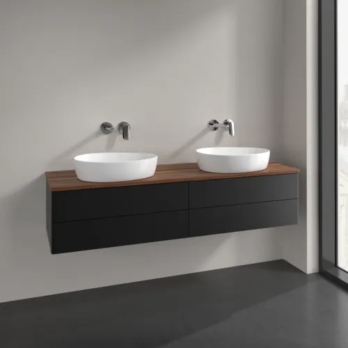 Obrázek VILLEROY BOCH Antao Vanity unit, 4 pull-out compartments, 1600 x 360 x 500 mm, Front without structure, Black Matt Lacquer / Warm Walnut #K28012PD