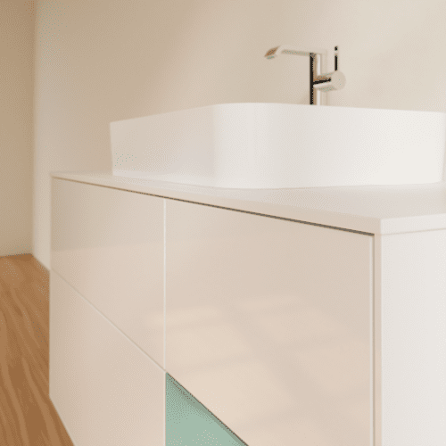 Bild von VILLEROY BOCH Finion Waschbeckenunterschrank, mit Beleuchtung, 3 Auszüge, 1200 x 603 x 501 mm, Glossy White Lacquer / Olive Matt Lacquer / Glass White Matt #G421GMGF