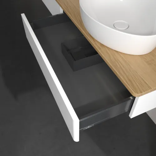 Bild von VILLEROY BOCH Antao Waschbeckenunterschrank, mit Beleuchtung, 2 Auszüge, 1600 x 190 x 500 mm, Front ohne Struktur, White Matt Lacquer / Honey Oak #L17051MT