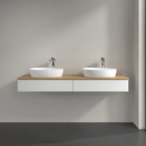 Bild von VILLEROY BOCH Antao Waschbeckenunterschrank, mit Beleuchtung, 2 Auszüge, 1600 x 190 x 500 mm, Front ohne Struktur, White Matt Lacquer / Honey Oak #L17051MT